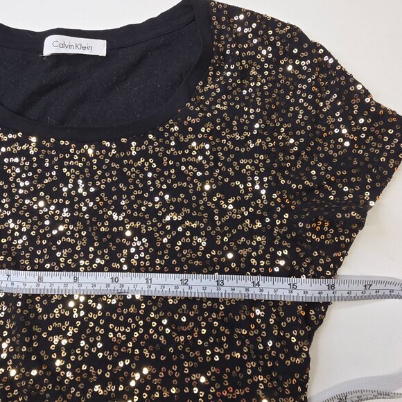 Calvin Klein Sequin Short Sleeve‎ Black Tee Size Small - Picture 4 of 7